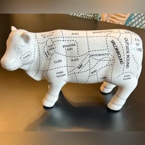 Ceramic Cow Farmhouse Decor Butcher Cut Diagram White Bovine